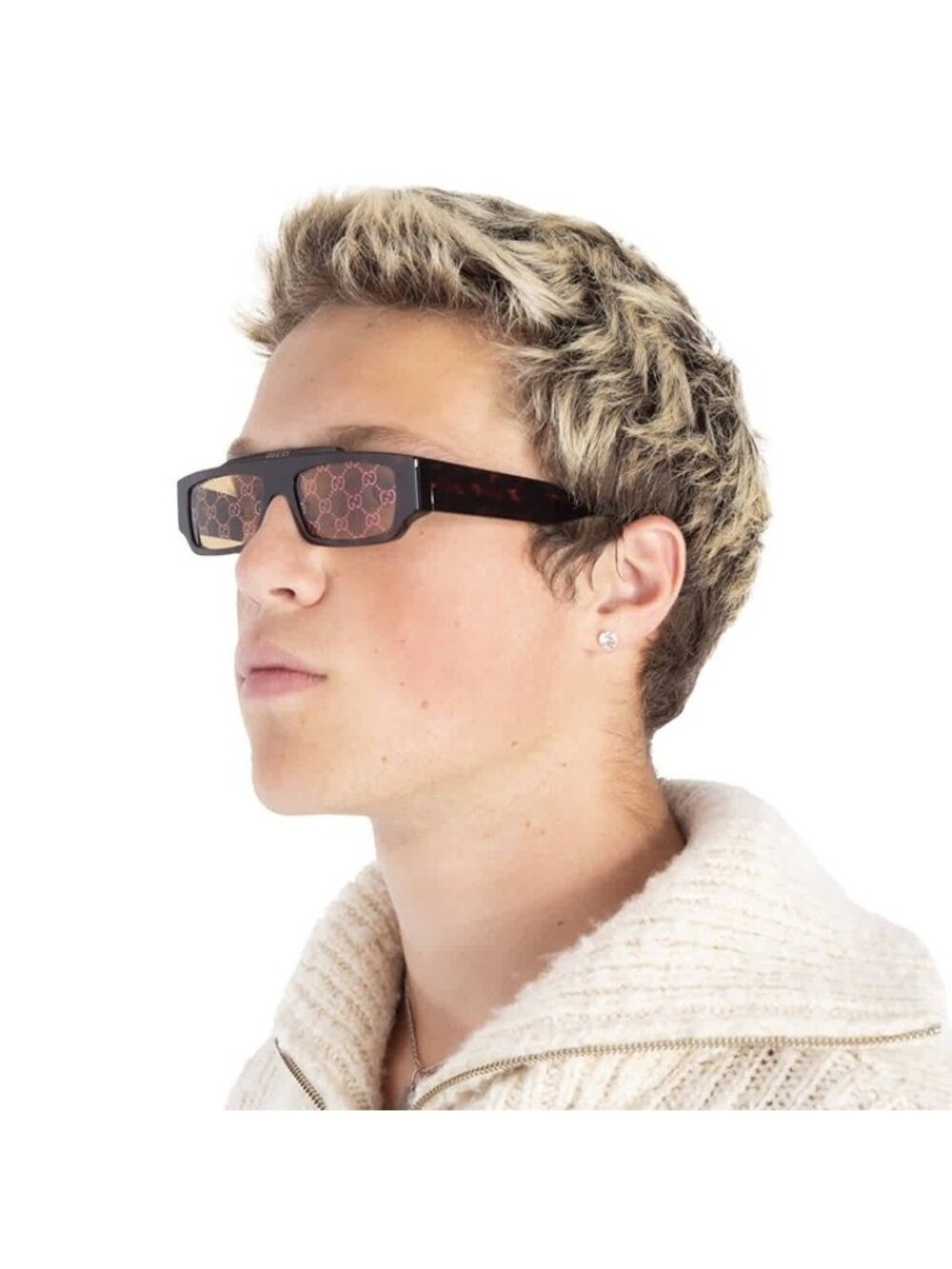 Gucci GG1592S 002 Sunglasses Havana Rectangle Frame, Yellow with Pattern Lenses - Picture 2 of 11